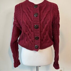 Free People Bonfire Cotton Cable Knit Crop Cardigan Sweater Cropped, size Small